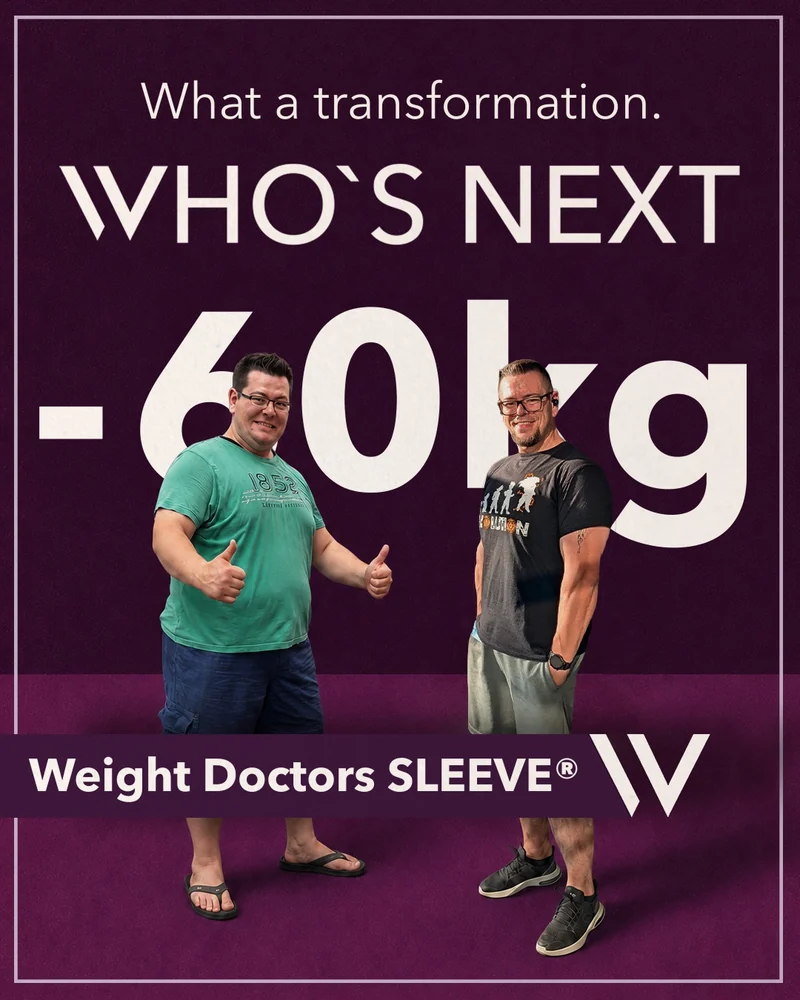 Weight Doctors® Vorher-Nachher: Patient mit 60 kg weniger, mit em Weight Doctors SLEEVE®