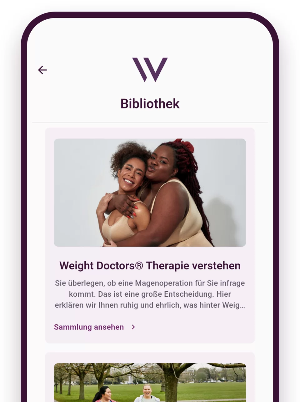 Weight Doctors® App: a könyvtár „A terápia megértése” és „Mozgás és test” gyűjteményekkel
